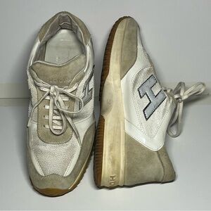 Hogan Size 39 Interactive Sneakers Suede Mesh White Cream Logo H Running Shoe